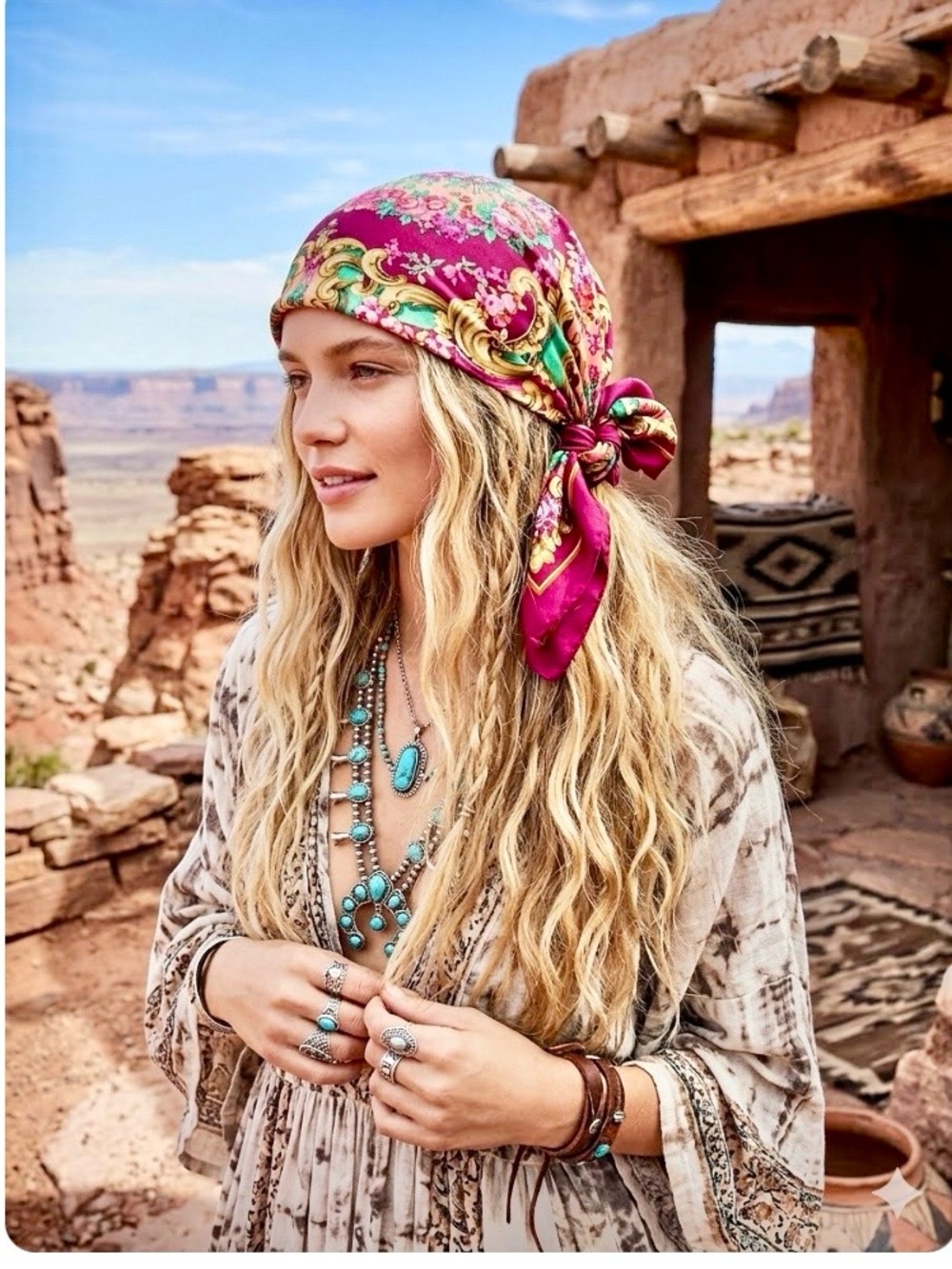 Stunning silk floral boho scarf/wrap w country vibe